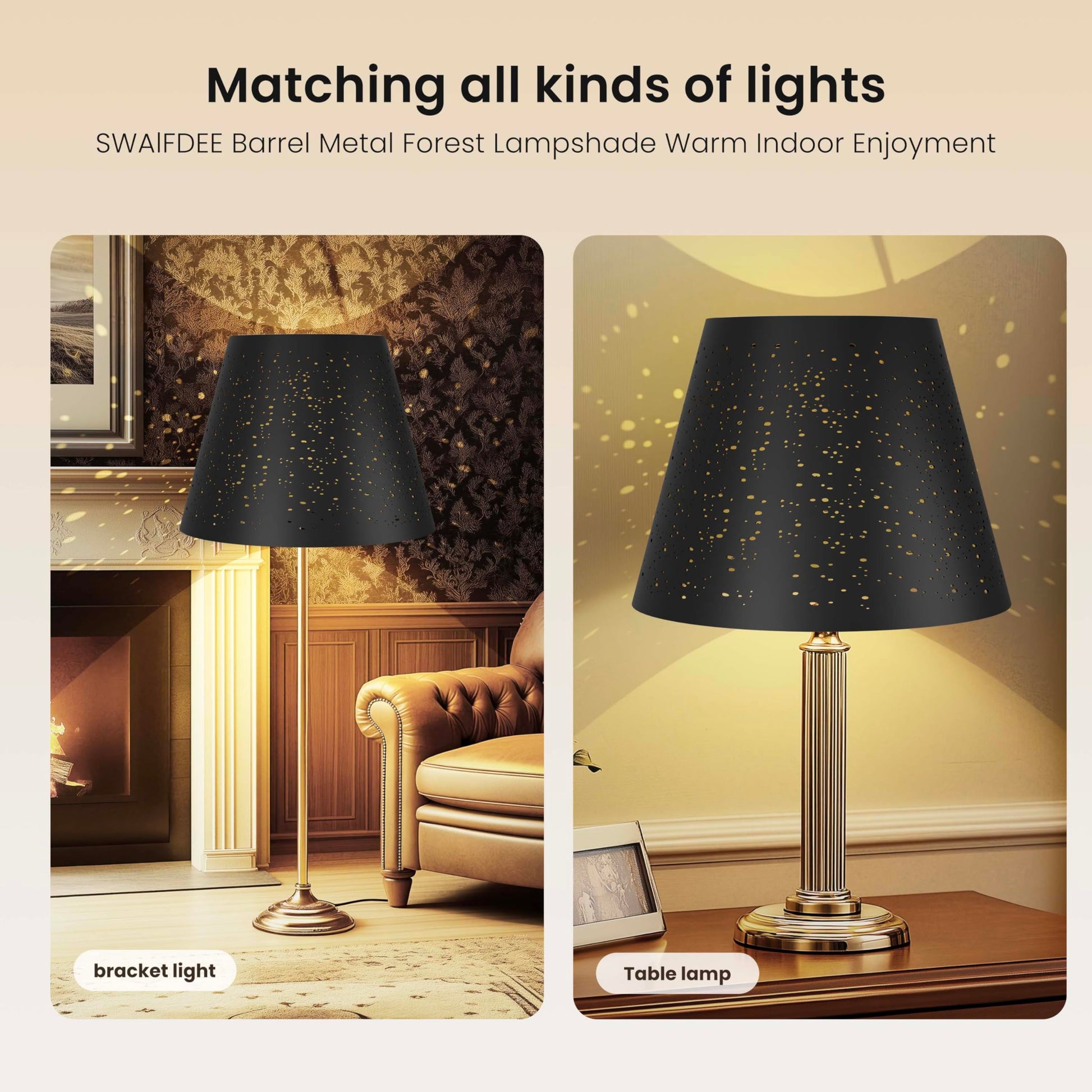 Stars etched metal lampshade used in vintage home interior enhancing warm ambient decorative lighting style