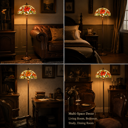 Vintage Tiffany floor lamp used in bedroom, study, dining room and classic home decoration spaces