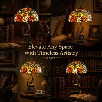 Vintage Tiffany table lamp decorating living room bedroom and study spaces with elegant stained glass lighting