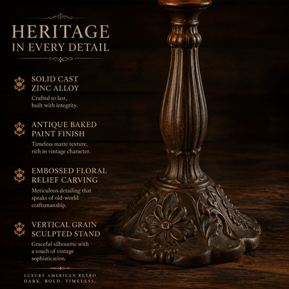 Vintage zinc alloy base of Tiffany table lamp with antique embossed floral details and classic retro design
