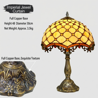 Tiffany style table lamp creating a warm ambient glow for luxury interior spaces