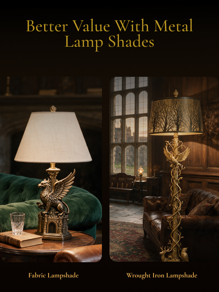 Better value with wrought iron metal lamp shade vs fabric lampshade, durable vintage shade replacement for table and floor lamps